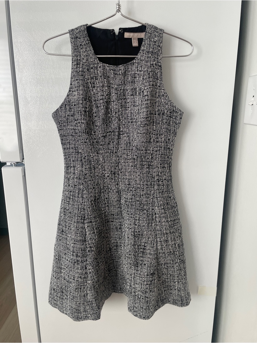 Banana Republic Black & White Tweed Fit-and-Flare Mini Dress
